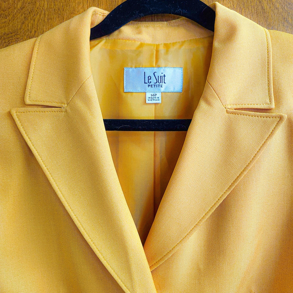 Le Suit Petite Blazer Womens 14P Yellow Mustard Structured Career Work Jacket - Picture 2 of 9
